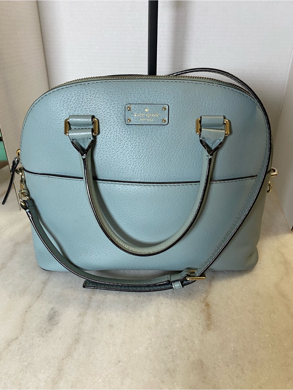 Kate Spade Grove Street Carli Blue Leather Satchel Crossbody WKRU4192 - Picture 5 of 11